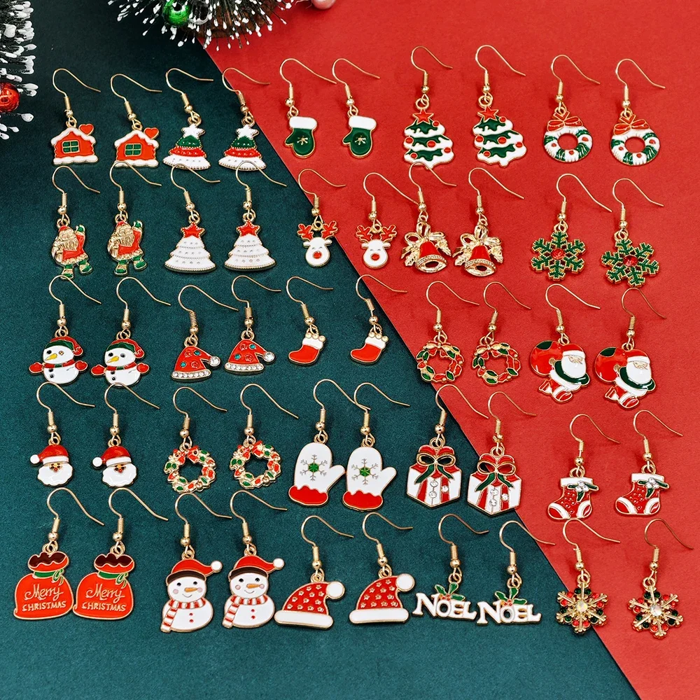 50 Stück Weihnachtsohrringe für Frauen, Weihnachtsmann, Weihnachtsbaum, Schneemann, Tropfenohrringe, Weihnachtsüberraschungsgeschenk