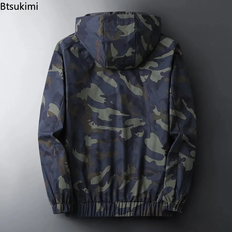 Spring New Men's Bomber Jackets Outdoor Breathable Casual Long Sleeve Zipper Camo Hooded Coats Sportwear Tops for Men Streetwear