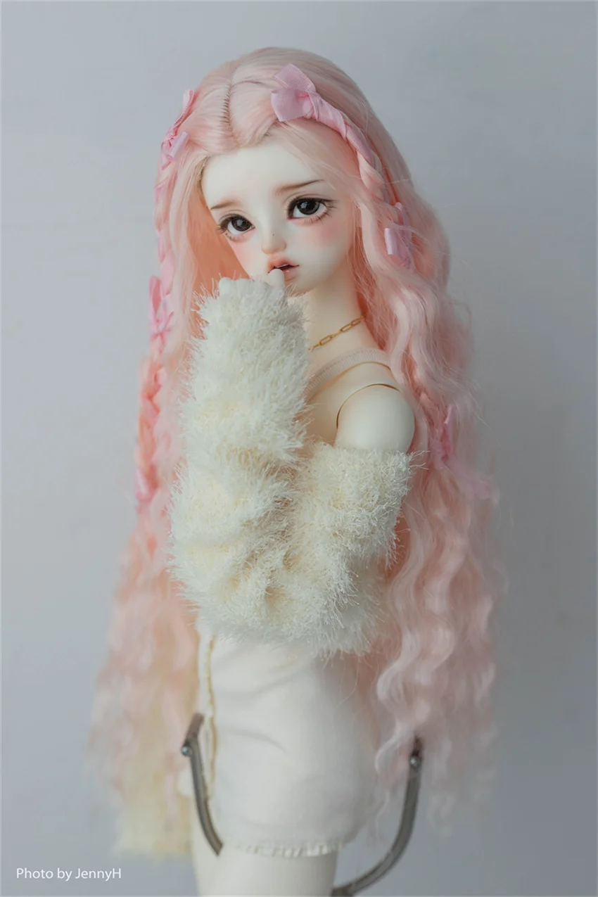 Corn Silk Bow Braid Long Curly Hair Spot Inventory BJD Doll Wig Girls Elegant High Temperature Silk 1/3 Toys Doll Accessories