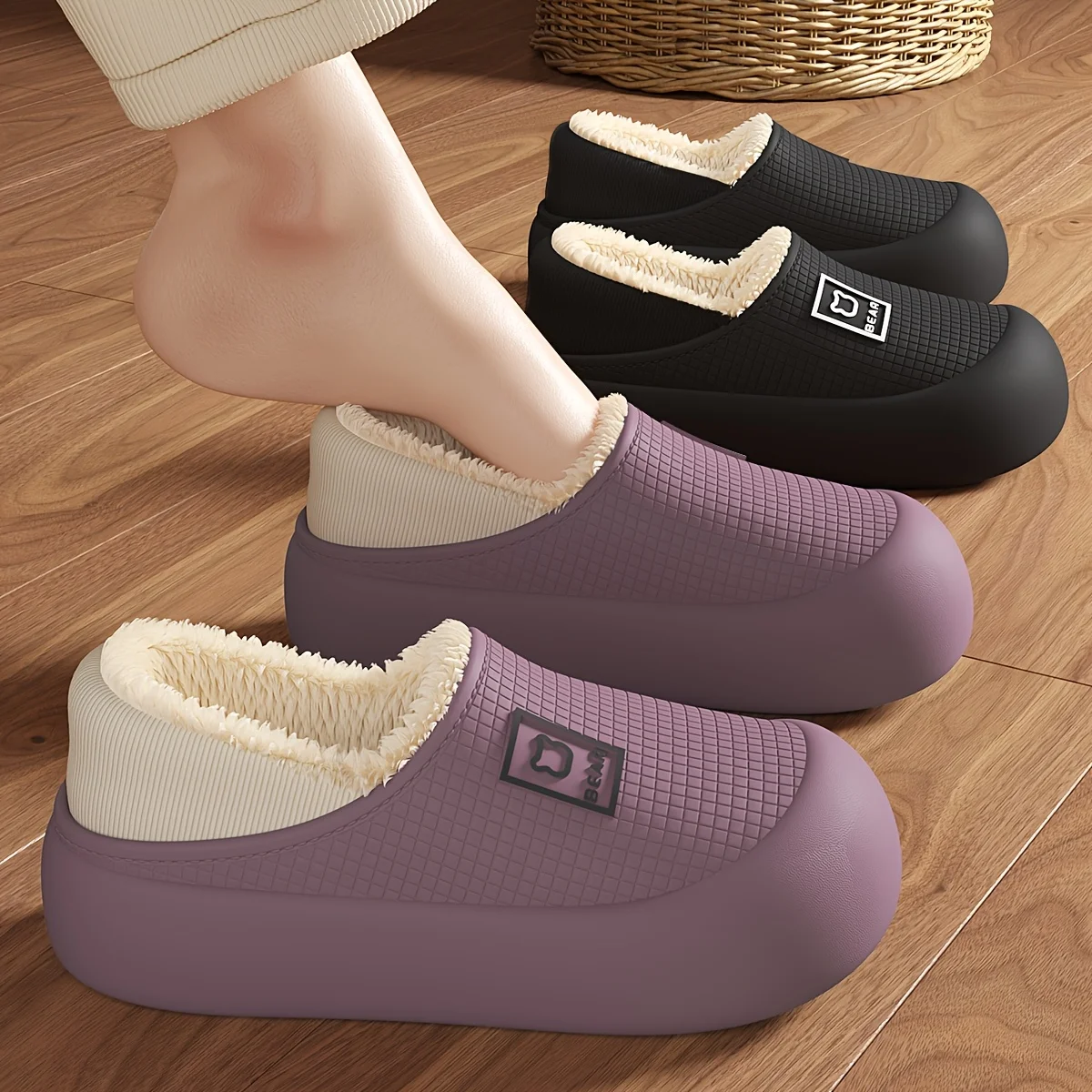 Women's Slippers Winter 2025 New Style Heeled Indoor Home Thick Sole Non-Slip Fleece Lined Warm Slippers for Women image 2