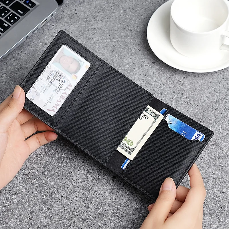Auto-Pop Aluminum RFID Wallet with AirTag Tracking & Carbon Fiber Design - Slim Secure Card Holder
