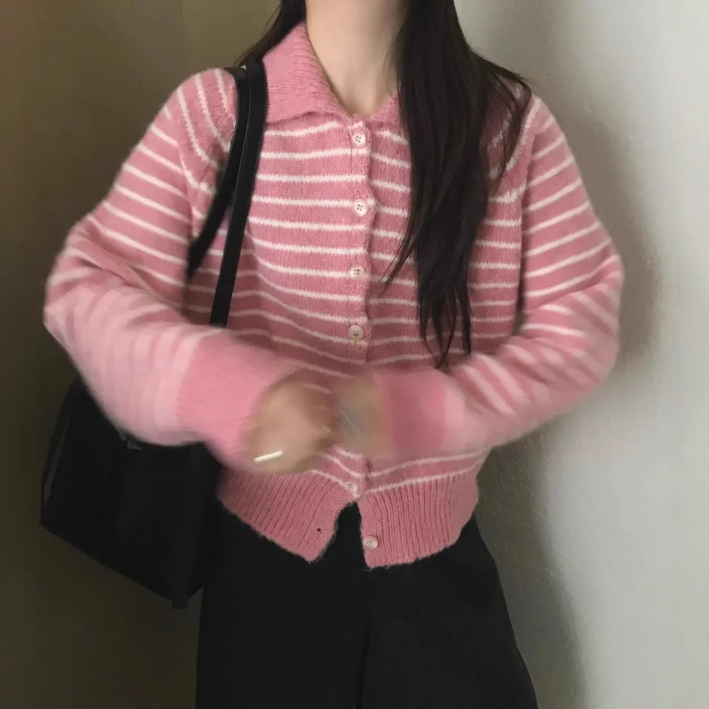 Cardigan Women Sweaters Coats Striped Turn Down Collar Jumpers Coat Y2k Streetwear Elegant Splice Knit Open Stith Autumn Winter