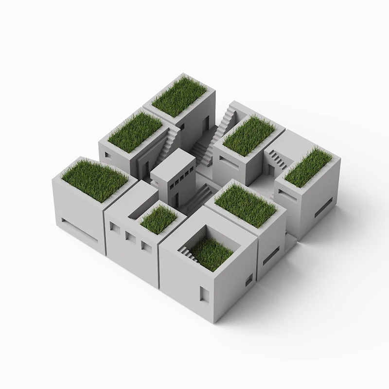 Creative cement building model moss micro landscape ornaments, modern simple home decoration house shape pen holder flower pot