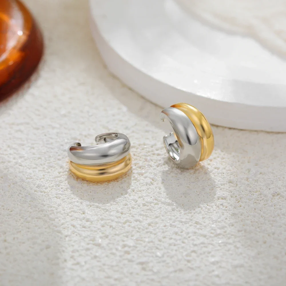 

Minimalist Two-tone C-shape Clip Earrings for Women Smooth 18K Gold Plated No Piercing Ear Cuff Trendy Geometric Jewelry Gift
