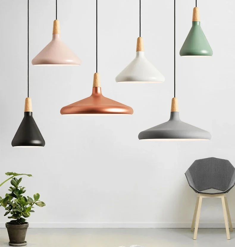 

Nordic White Black Wood Pendant light restaurant bar bedside kitchen lamps Japanese minimalist modern creative Pendant lamp