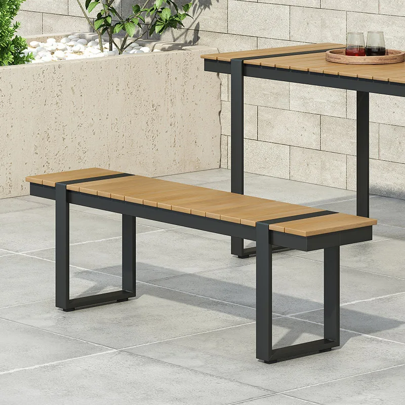 RV Modern Outdoor Dining Bench Stool, Gray + Natural 