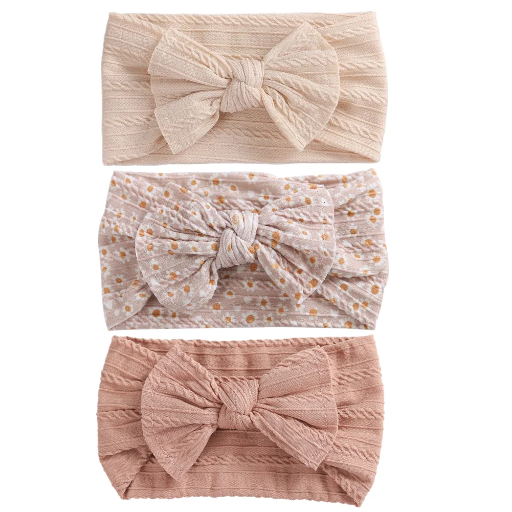 3Pcs/Set Baby Bows Headband Set Baby Girl Nylon Headbands Twist Cable Knit Soft Knot Turban Kids Headwear Baby Accessories