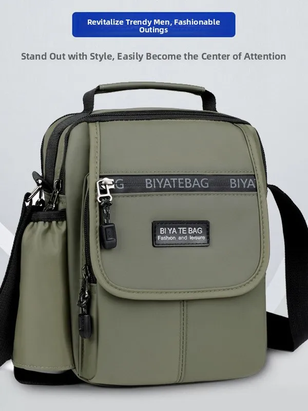 New Men's Waterproof Shoulder Bag Travel Bag with Cup Holder Outdoor Leisure Crossbody Bag Small Square for Elderly