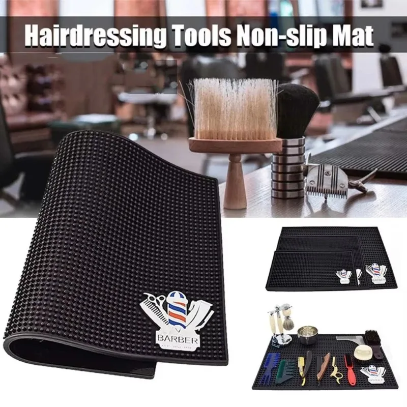 

Anti-Slip Barber Shop Mat - PVC Black Thick Flexible Work Station Organizer for Clippers, Scissors, Combs & Hair Tools