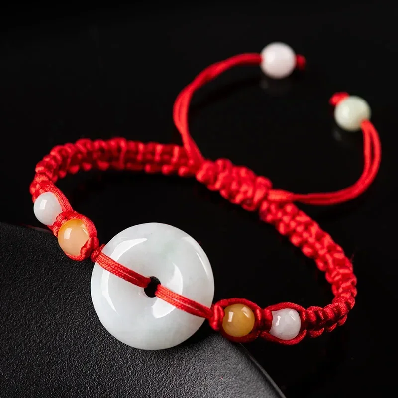 

Handwoven Natural Jade Bracelet with Safety Buckle for Men Women Benmingnian Red Healthy Weight Loss Aid Sleep Accessories