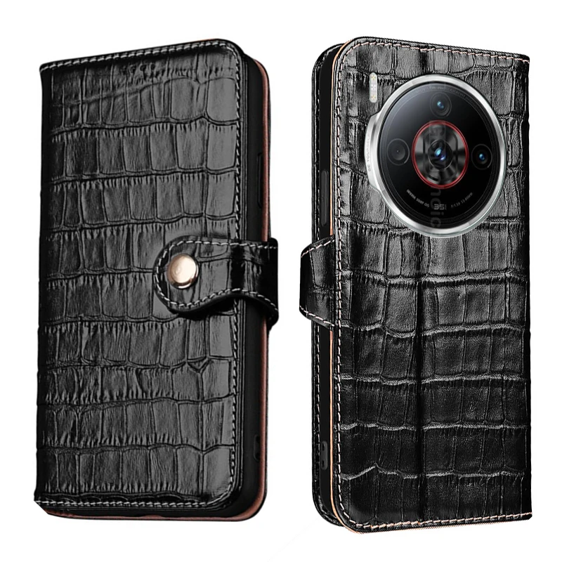 

Чехол-бумажник с текстурой крокодила из натуральной кожи для ZTE nubia Z60s Z50S Z50 Z40S Z30 Pro Filp, противоударный чехол для телефона