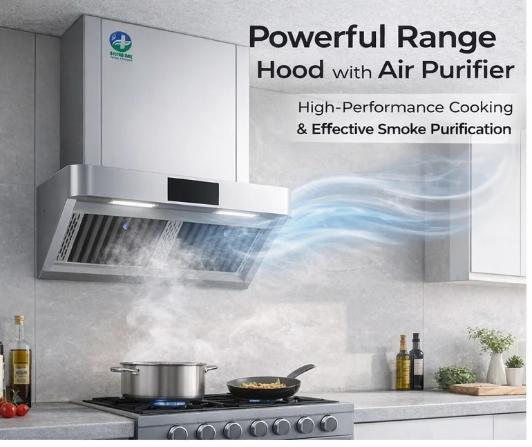 Residential Ventless Range Hood | Zero Ductwork Recirculating Kitchen Hood for Open Kitchen Condo Projects Odor Control Ductless