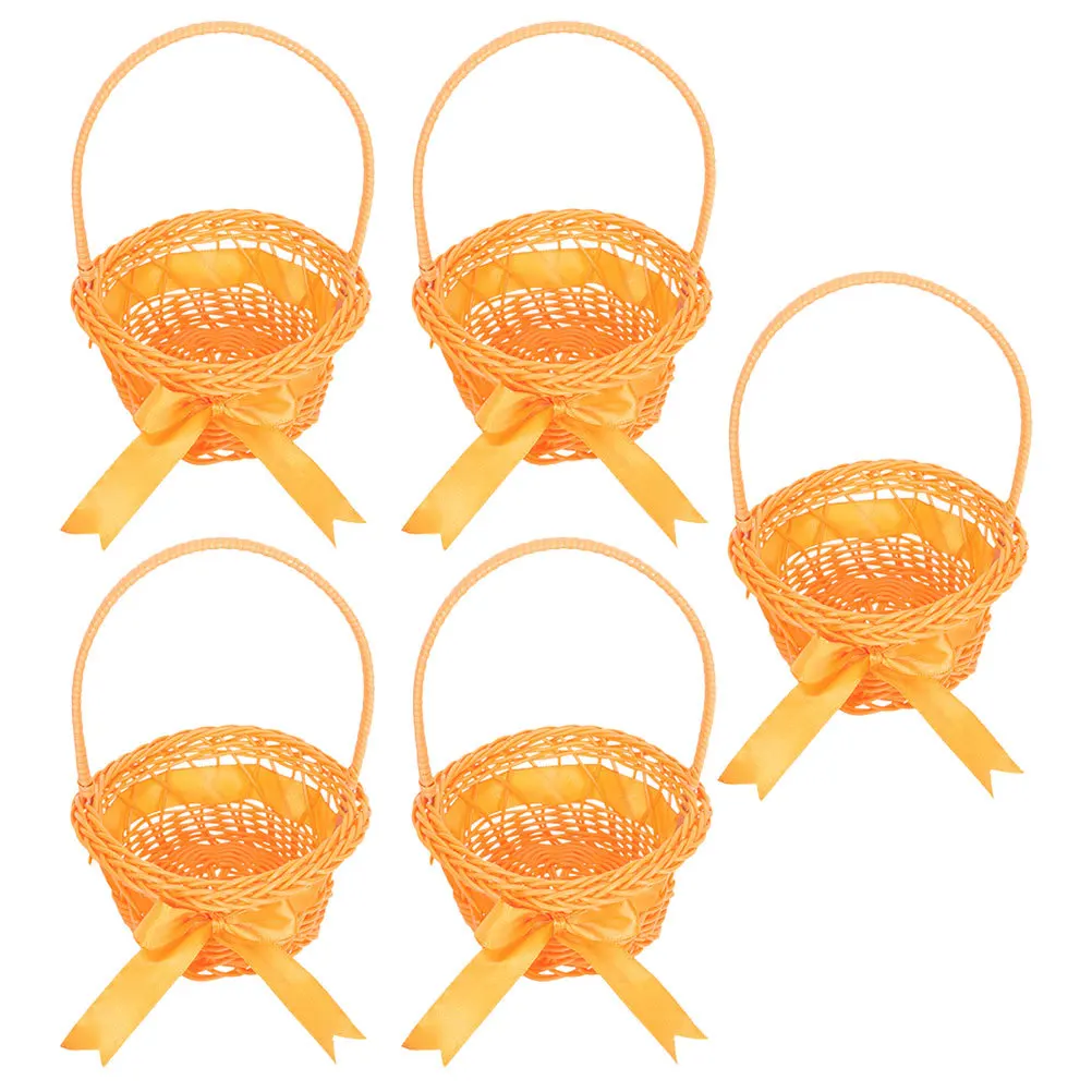 

5Pcs Rustic Woven Flower Baskets Small Handled Storage Basket for Wedding Flower Girl Home Garden Decoration Small Basket