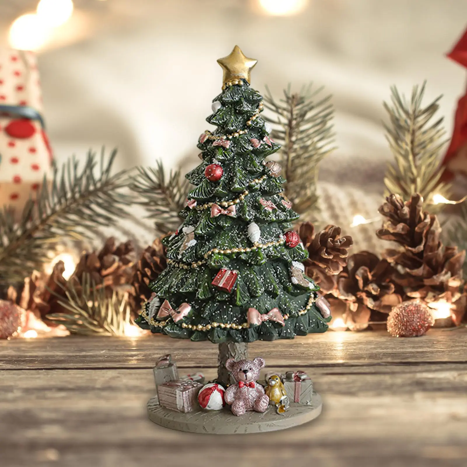 Resin Christmas Tree Music Box Decorative Figurine Sculpture Collectable Holiday Centerpiece for Bedroom and Living Room