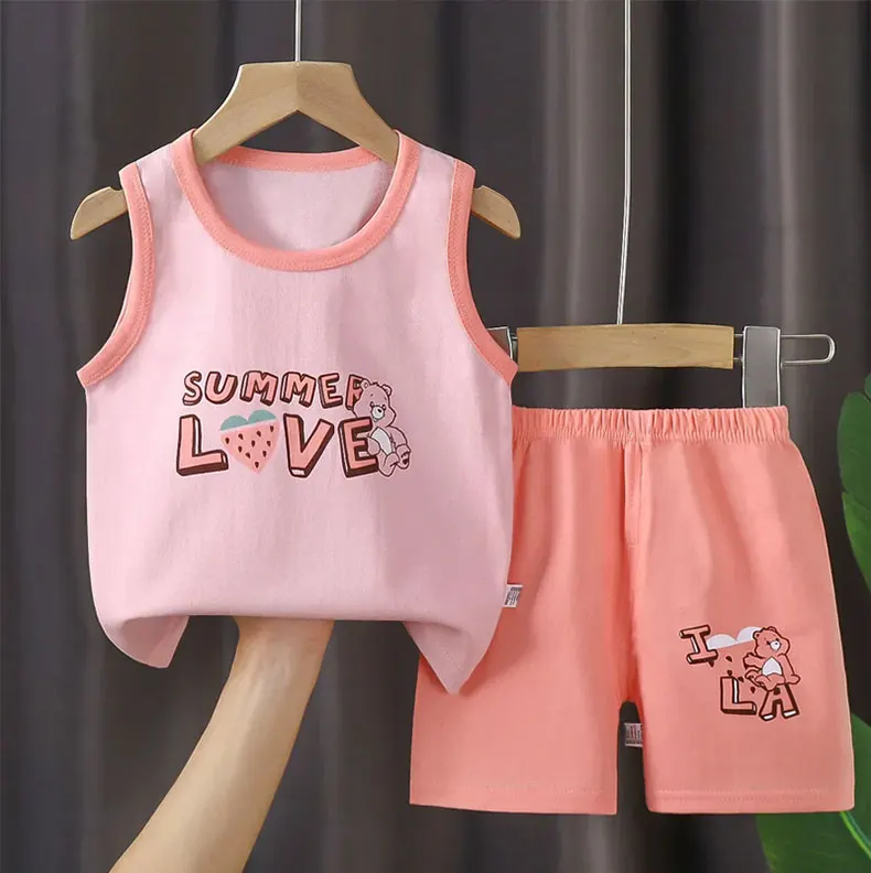 Kinder-Sets Kinderkleidung Jungen Mädchen Westenanzug Sommer Kinderbekleidung Baby Baumwoll-T-Shirts Shorts Tanktop Ärmellos – Detail 9