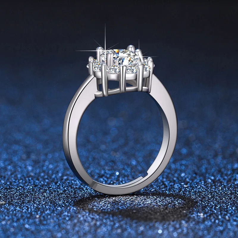 Moissanite Zircon Engagement Ring for Men/Women Classic Six-claw Couple Proposal Ring Open Adjustable Pair Ring Wedding Jewelry