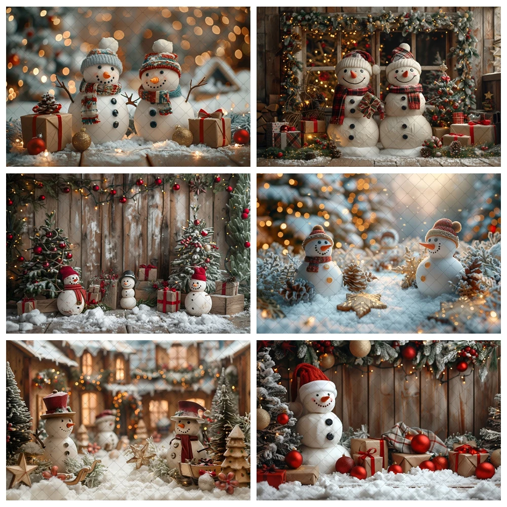 

Christmas Wooden Board Photography Backdrop Rustic Wood Wall Xmas Tree Snowman Gift kids Portrait Family Party Photo Background