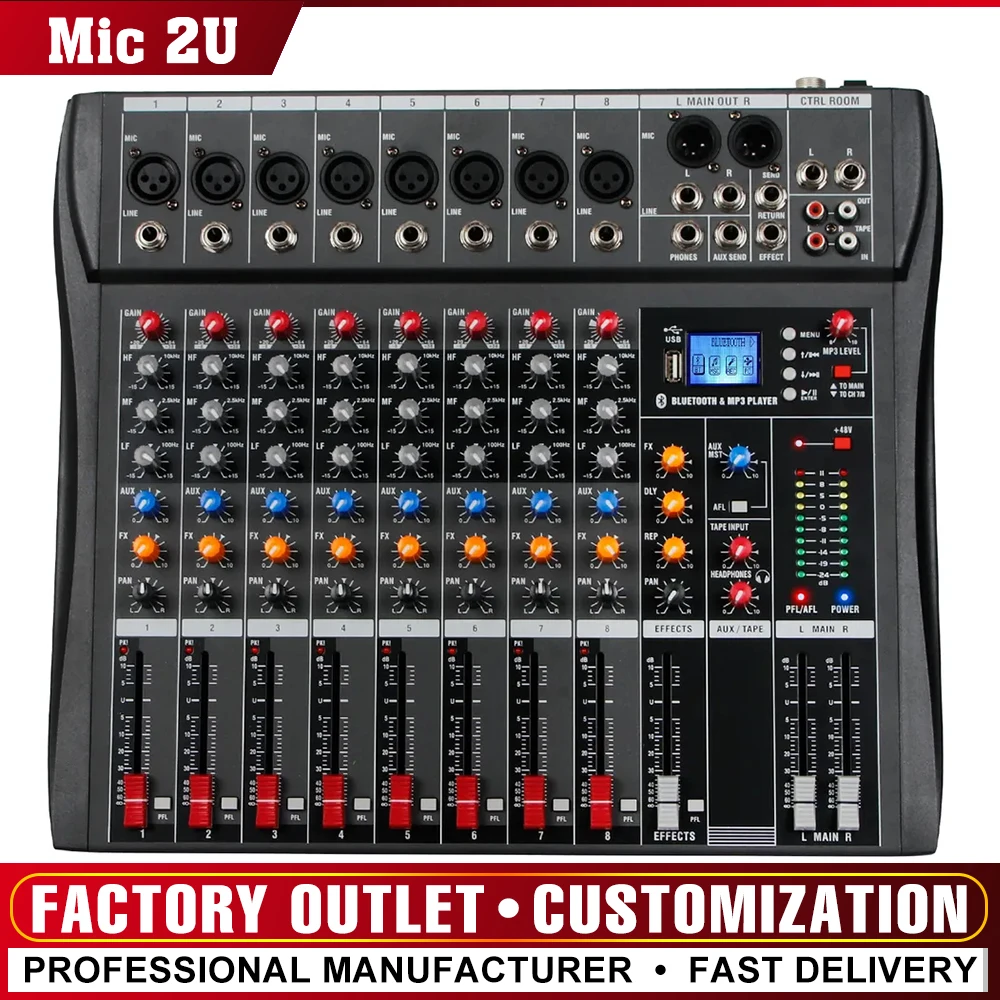 

8 Channel Audio Mixer For Karaoke Sound Board Mixer Usb Bluetooth Effect Audio Record By Smartphone Pc Recording Livestream DJ