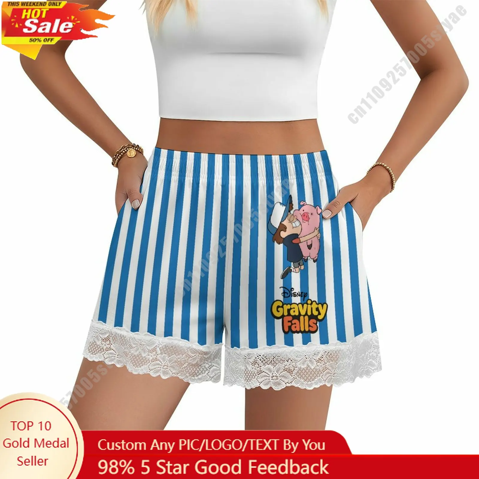 

Dipper Pines Short Pajama Pants Disney Cartoon Women Summer Lace Trim Thin Panties Custom Loose Home Casual Shorts