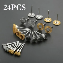 24Pcs Brass Brush Steel Wire Wheels Brushes Drill Rotary Tools Polishing Rotary Tools Metal Rust Removal Brush Set Hand Tools