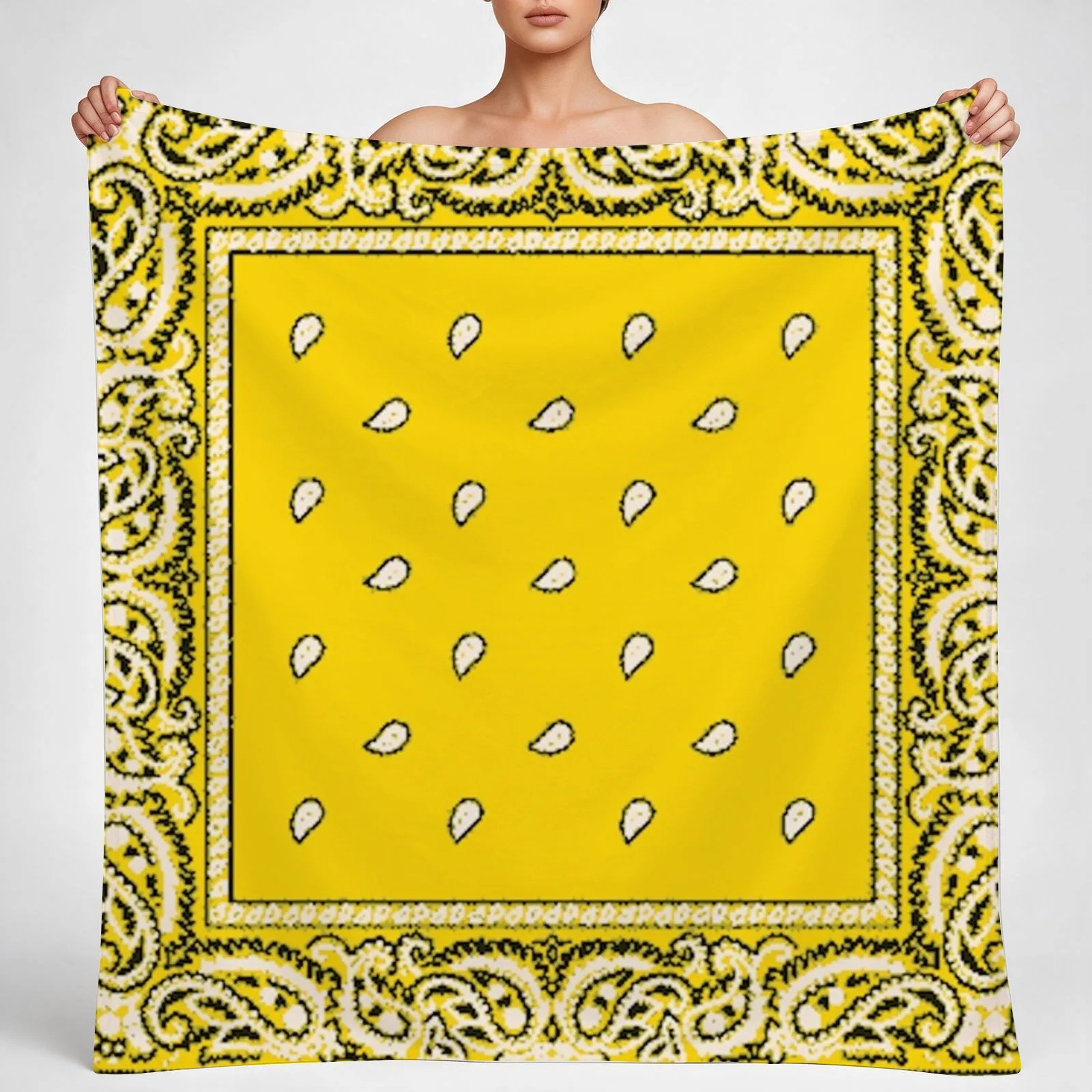 Yellow Bandana Print Throw Blanket couch cozy soft plush fuzzy picnic outdoor blanket