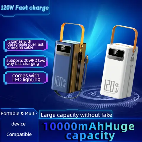 100000mAh  Large Capacity Power Bank – 22.5W Fast Charging with Cable, Powerful External Battery for IPhone, Samsung, Xiaomi