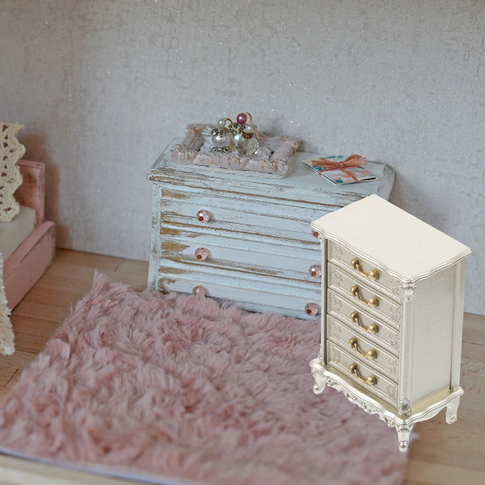 Decorate Vintage Furniture Nightstand Retro Toys Wood House Mini Bedside Table