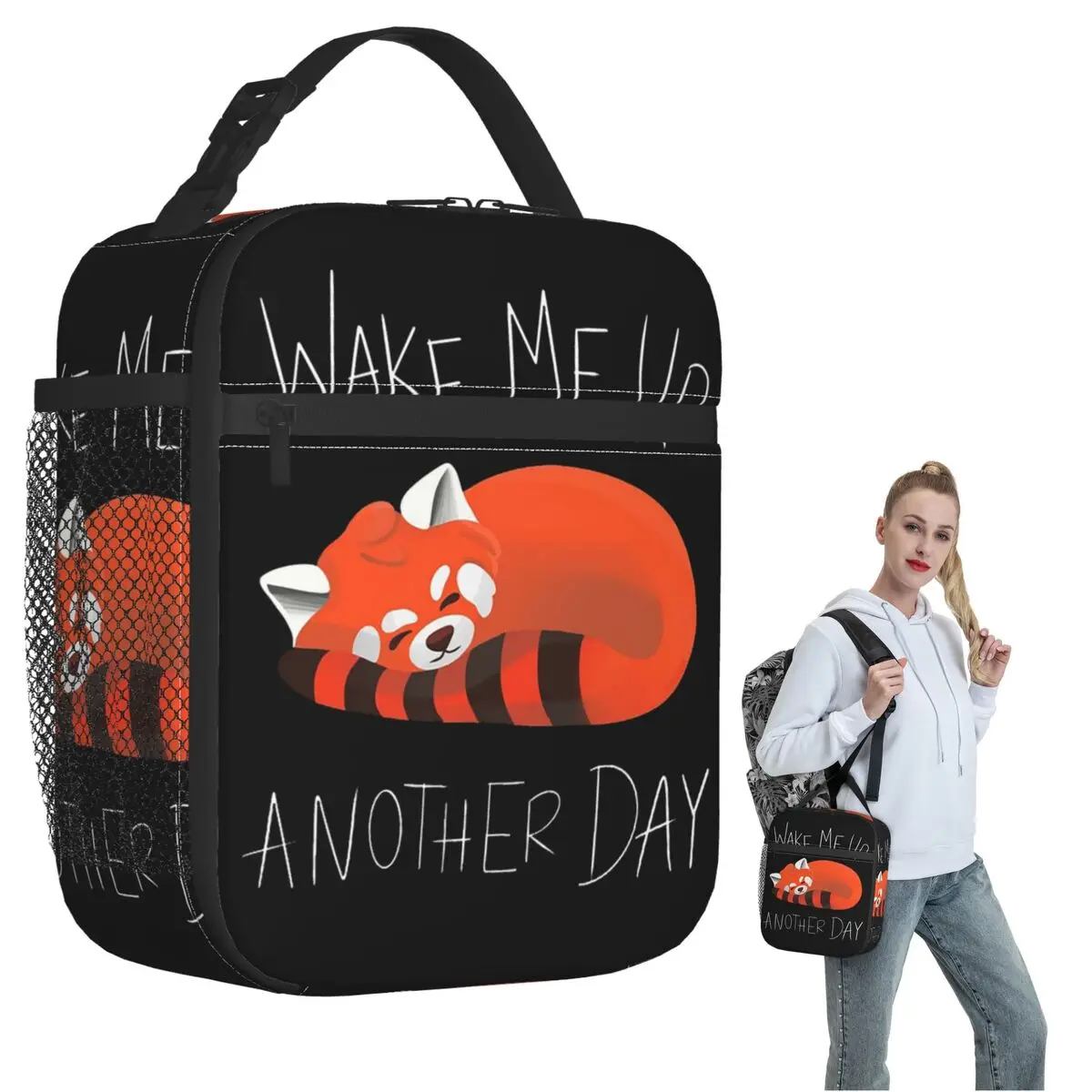 Wake Me Up Another Day Red Panda Insulated Lunch Bag for Women Kids Portable Food Boxes Thermal Lunch Box Tote