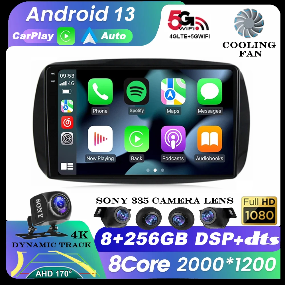 

Автомагнитола Android 13 Carplay для Mercedes Benz Smart 453 Fortwo 2014-2020, Авторадио, мультимедийный плеер QLED DSP, стерео головное устройство