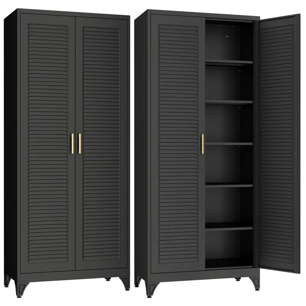 

Kitchen Pantry Cabinet,75 Metal Storage Cabinet with Doors and 5 Adjustable Shelves,Black Tall Locker Organizer Steel Garage Ca