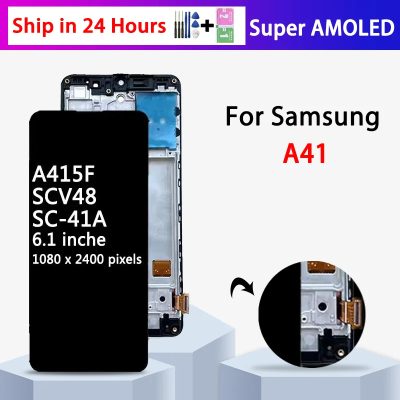 super-amoled-a41-lcd-con-impronta-digitale-per-samsung-a41-a415-a415f-display-lcd-touch-panel-digitizer-assembly
