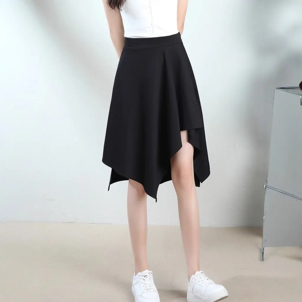 

Spring Summer Women's High Waist Slimming Skirt Irregular Black Stretch Joker Style New Arrival