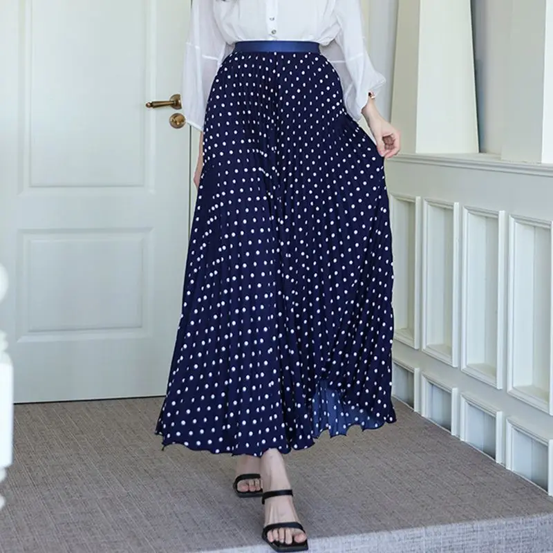 

Весенне-летняя женская плиссированная длинная юбка в горошек, модная офисная женская юбка с высокой талией для работы, танцевальной вечеринки, пляжная юбка, большие качели