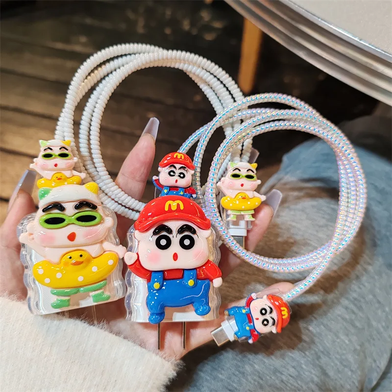 

Crayon Shin-chan Data Cable Protective Case 20W for Iphone 15 14 Kawaii Cartoon Anti-fracture Charger Protective Case