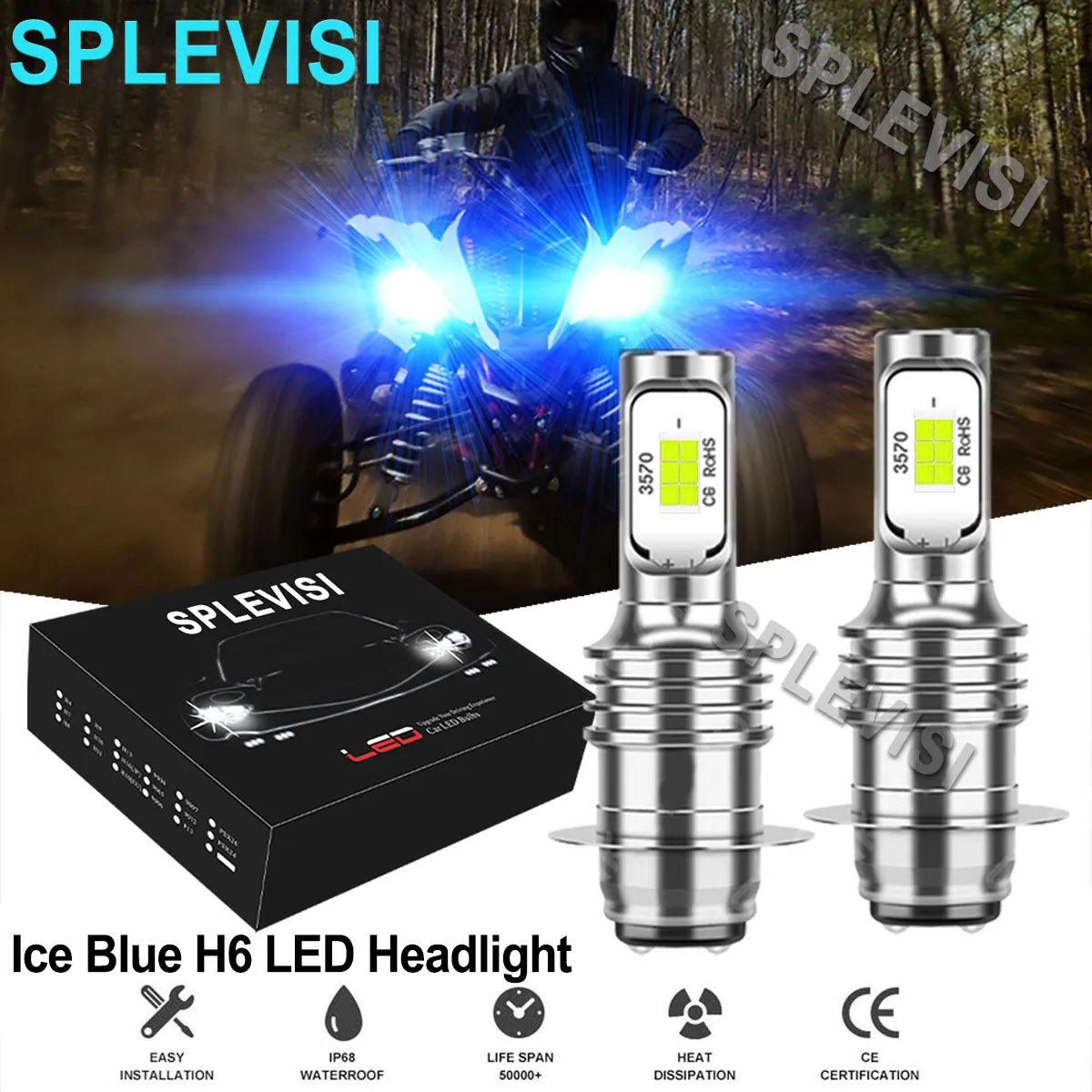 2x 70W 8000K  Ice Blue P15D/H6M LED Headlights Kit For Yamaha Raptor 350 660R 700 700R YFM350R YFM660R