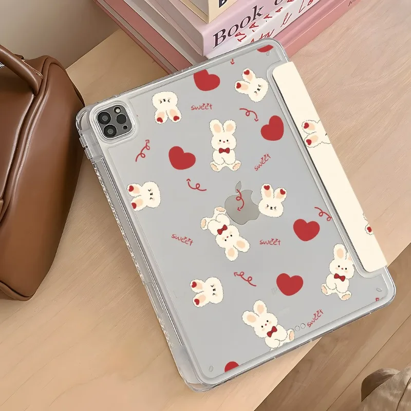Rabbit Heart IPad Tablet Case for 9th/8th/7th 10.2in 6th 5th 9.7in Air1/2 Tri-fold Cover 2025 Air7/6 11th A16 11 Pro 10.5in Case