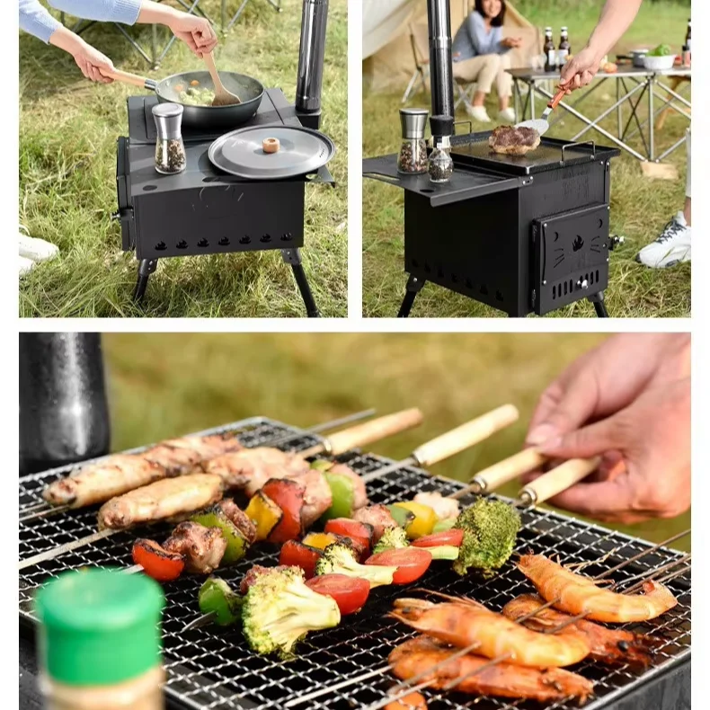 Portable Tent Wood Burning Stove with Pipe Multipurpose Heating Wood Burning Stove for Tents Shelters Camping