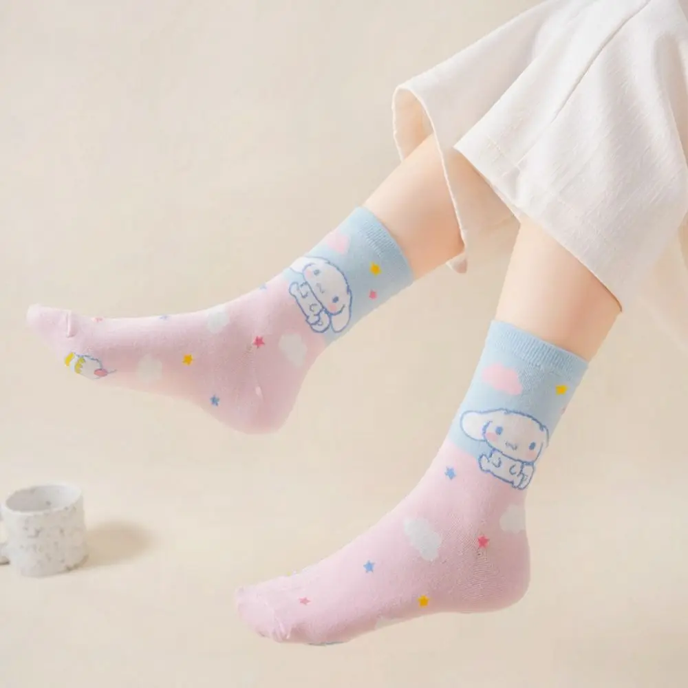 Sanrio Cotton Socks Cartoon Cinnamoroll My Melody Kuromi Pochacco Printed Mid Tube Winter Socks 1 Pair Sweet Girls Sock