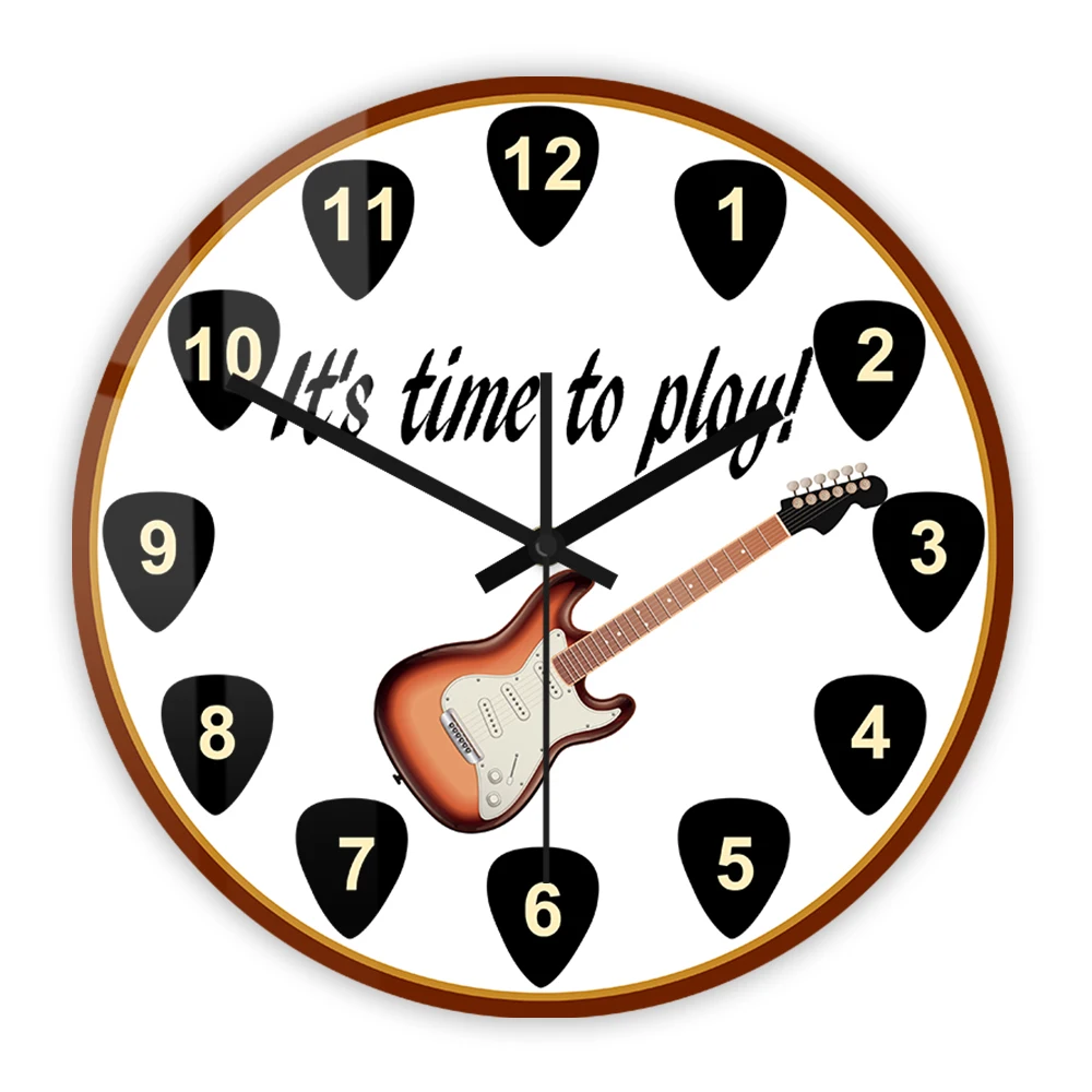 It's Time to Play Guitar Wall Clock for Music Studio Rock Band Electric Guitar Silent Quartz Wall Clock Guitarist Musicians Gift