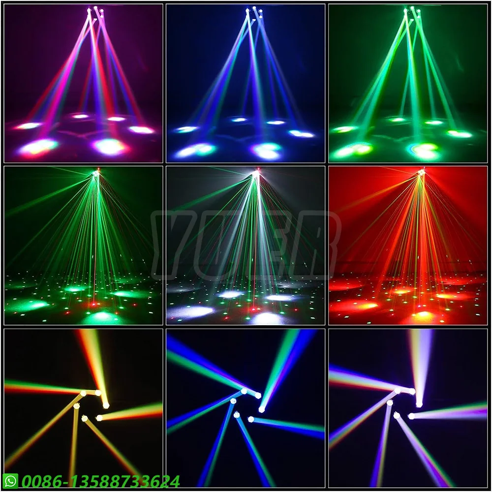 LED 6 Arms 10x10w RGBW Moving Head Laser Stage Lighting Party DJ Strobe Sound Activated DMX 512 Disco Music Club Projector Lamp