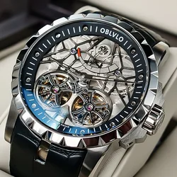 OBLVLO New Design Luxury Brand Transparent Hollow Skeleton WristWatches Men Tourbillon Sapphire Crystal Automatic Mechanical 50m