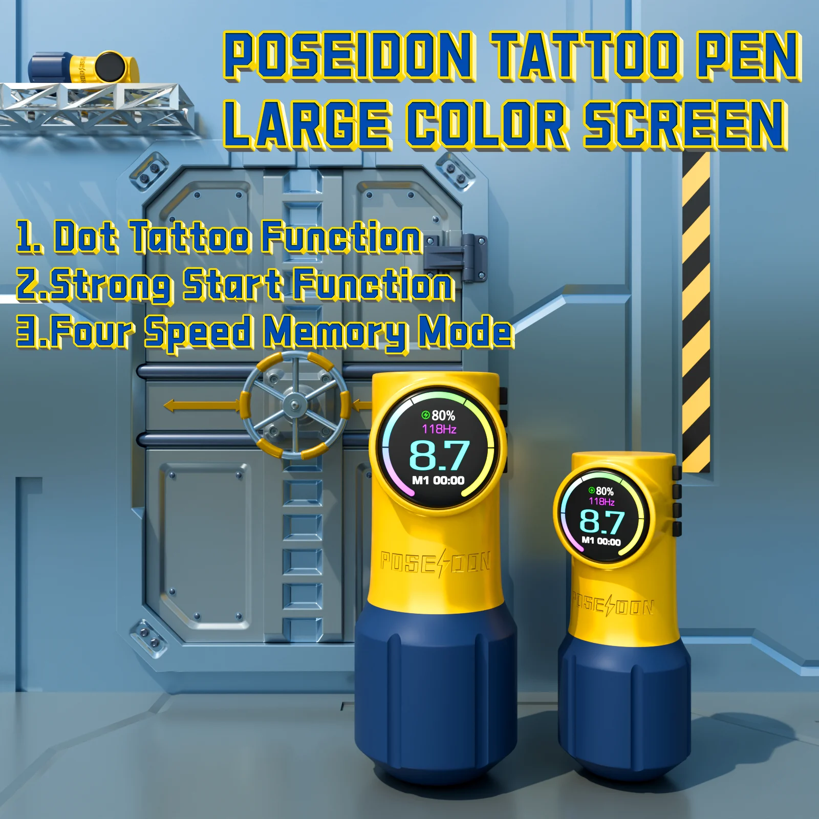 Tattoo Kit POSEIDON Yellow Tattoo Pen Kit For Permanent Makeup Tattoo Machine Kit Hot New Tattoo Power Supply Tattoo Gun Kit