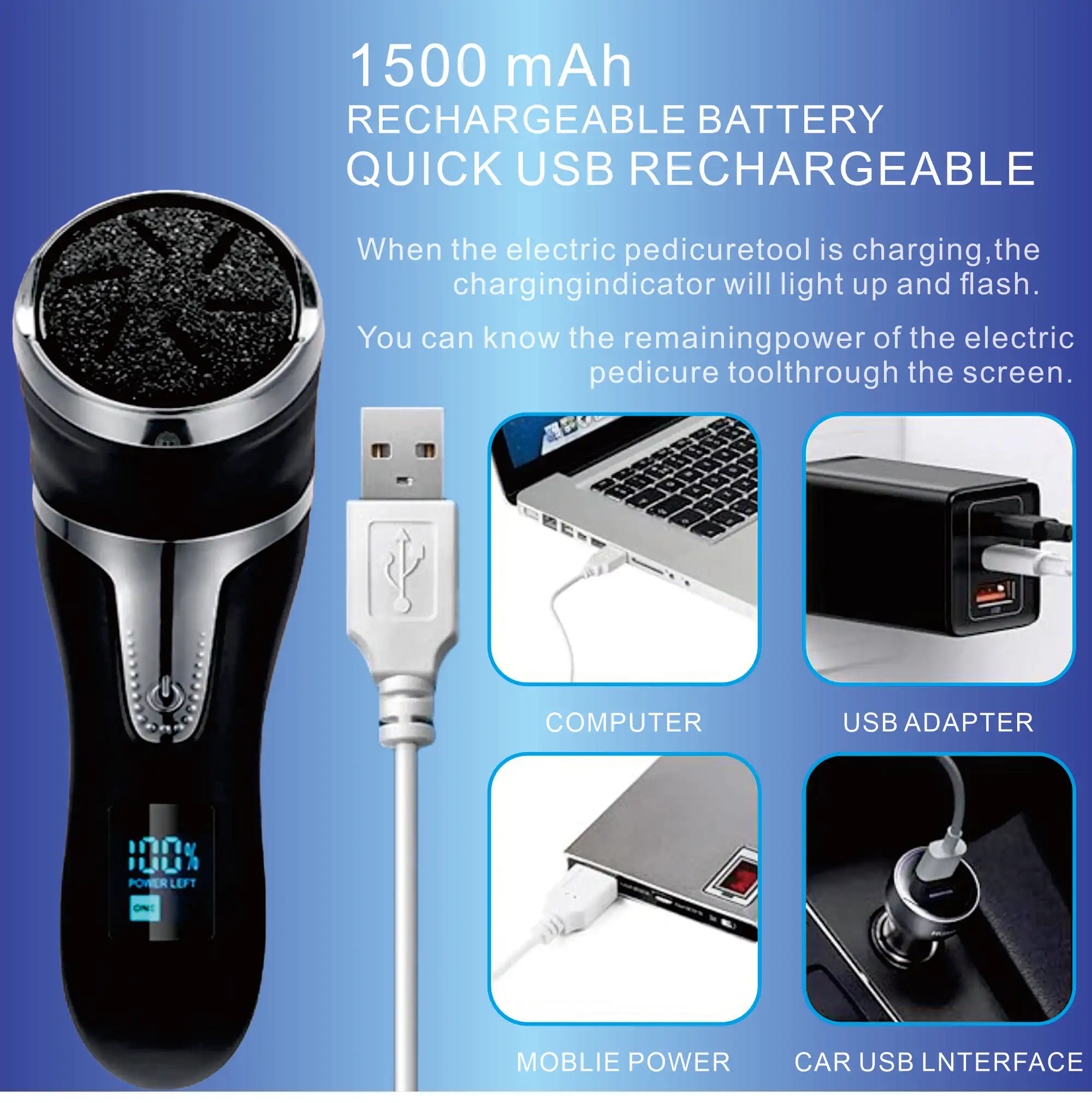 

Electric digital display grinding foot treatment tool IPX6 waterproof professional foot care tool dead hard skin scab remover