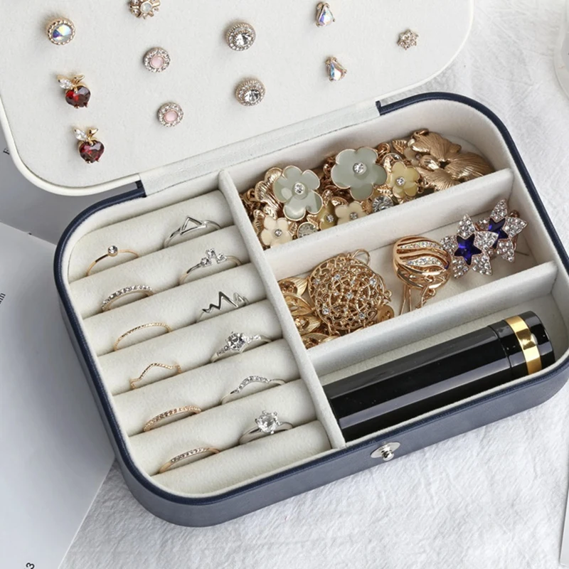 Portable Jewelry Box Jewelry Organizer Display Travel Jewelry Case Boxes Button Leather Storage Zipper Jewelers