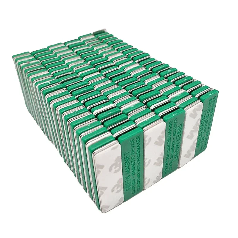10 Pcs Green Name Badge Magnets Tags With 2 Magnets 45x13mm With Two Strong Magnets,Steel Part With Tape Magnetic Badge