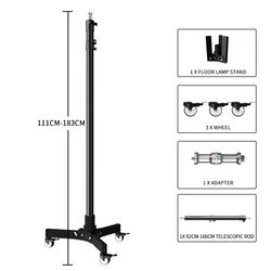 Foldable Light Stand Floor-Mounted Pulley Movement Metal Tripod Photography Fill Spot Light Softbox Photo Studio Wheels Base