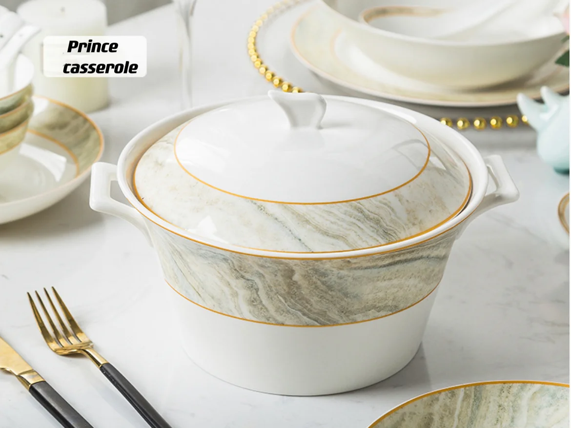 Luxury marble Jingdezhen bone china tableware and tableware Phnom Penh round combination ceramic tableware set