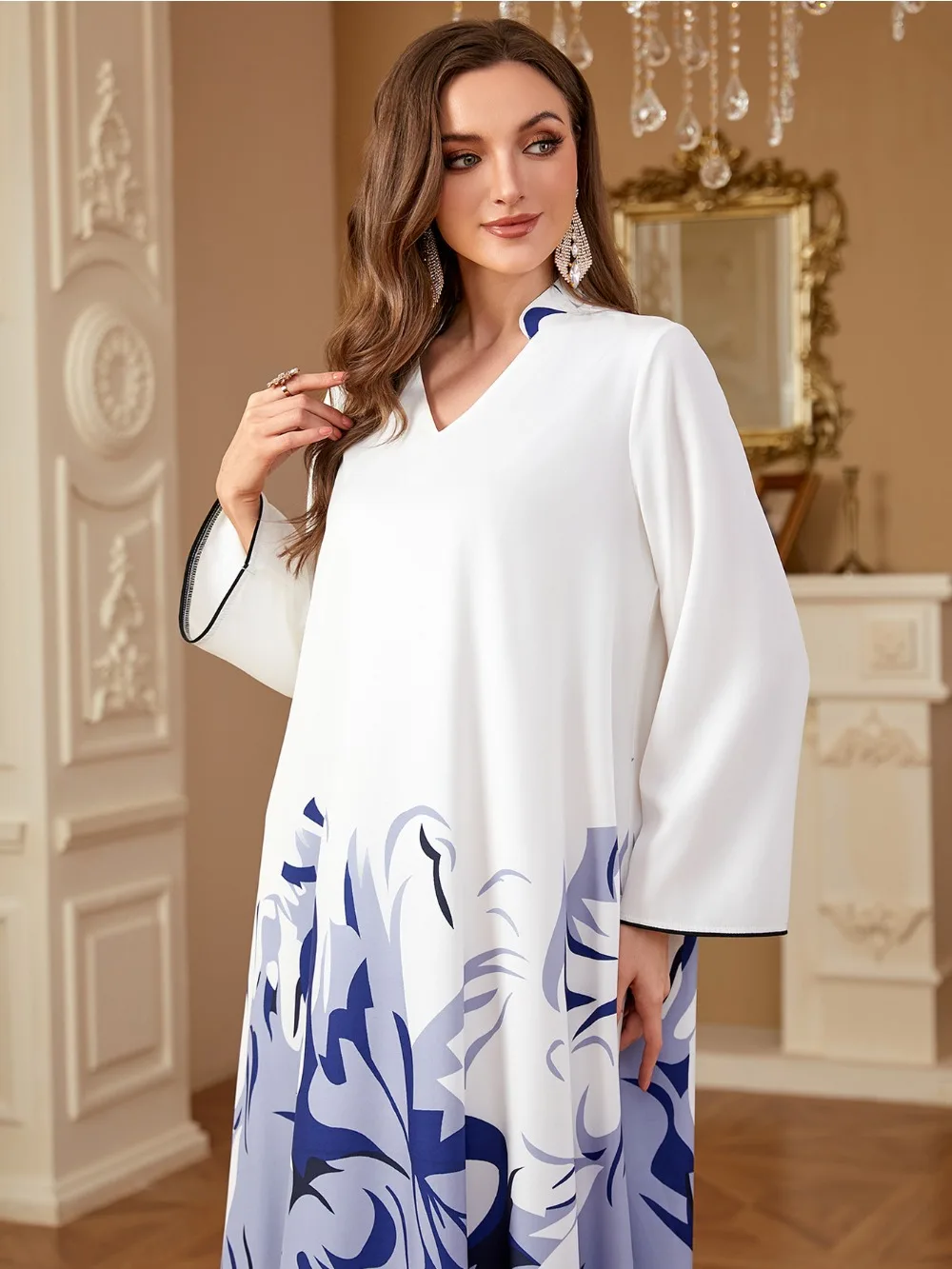 دبي فستان نسائي مطبوع عباية عيد الخامس الرقبة فساتين طويلة قفطان إسلامي رداء جلابية رمضان المغرب قفطان فيستدوس لارجوس 2025 #3