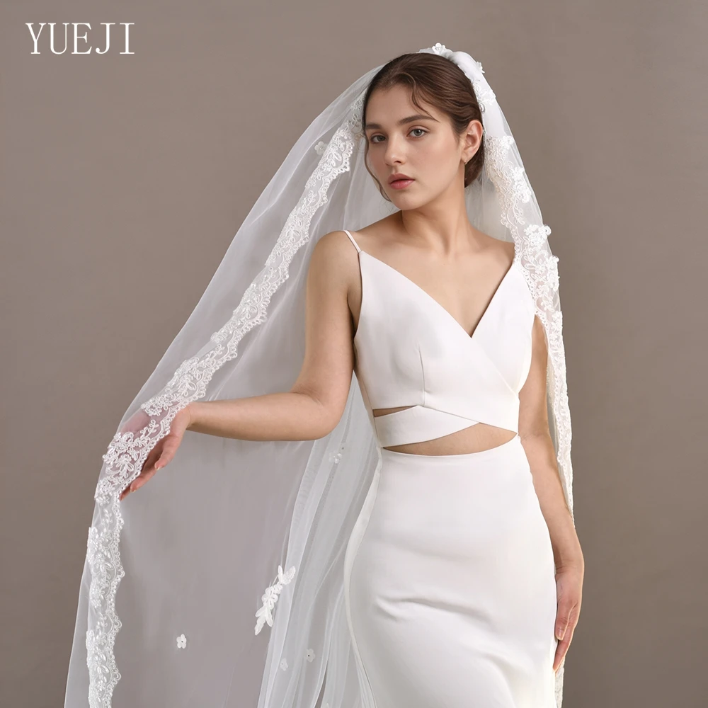 

YUEJI Royal Wedding Veil Long Lace Embroidery Cathedral Bridal Veil Single Layer with Hair Comb Elegant Bridal Accessories V260