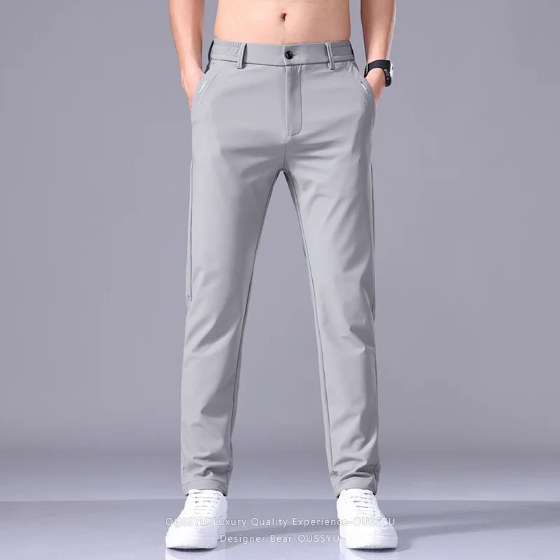 Hochwertige Sommer-Dünne Hochelastische Freizeithose Business Koreanische Atmungsaktive Schnelltrocknende Gerade Polyamidfaser-Hose für Herren – Detail 6